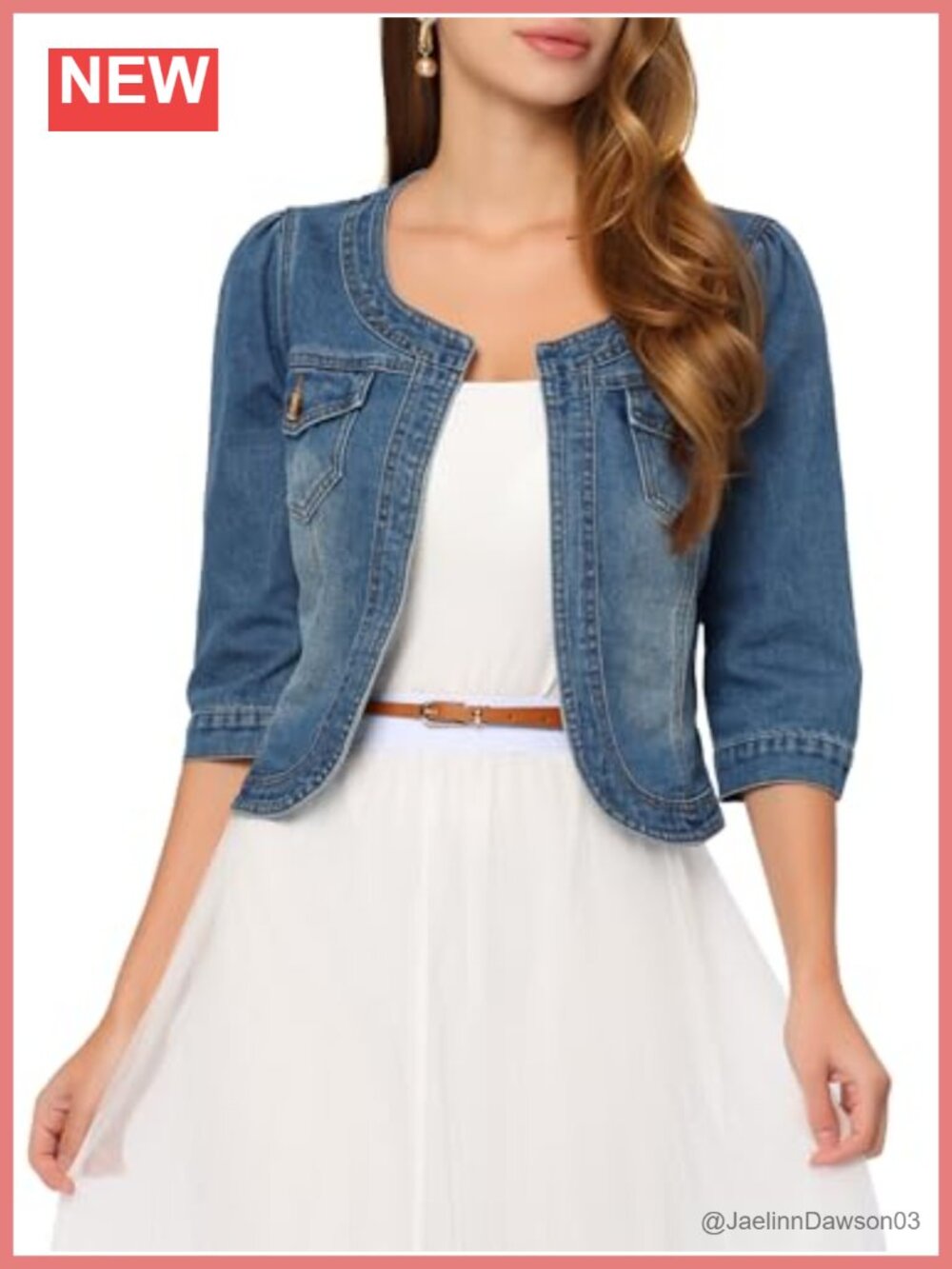 Women's Denim Cardigan 3/4 Sleeve Collarless Jean Jacket